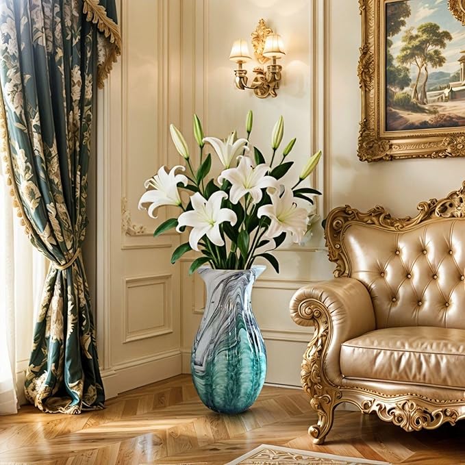 Large Premium Luxury Glass Flower Vase Combining Eastern and Western Aesthetics - Artistic Home Decoration for Living Room, Table, Floor, and Office - 11.2 Inch Multicolor