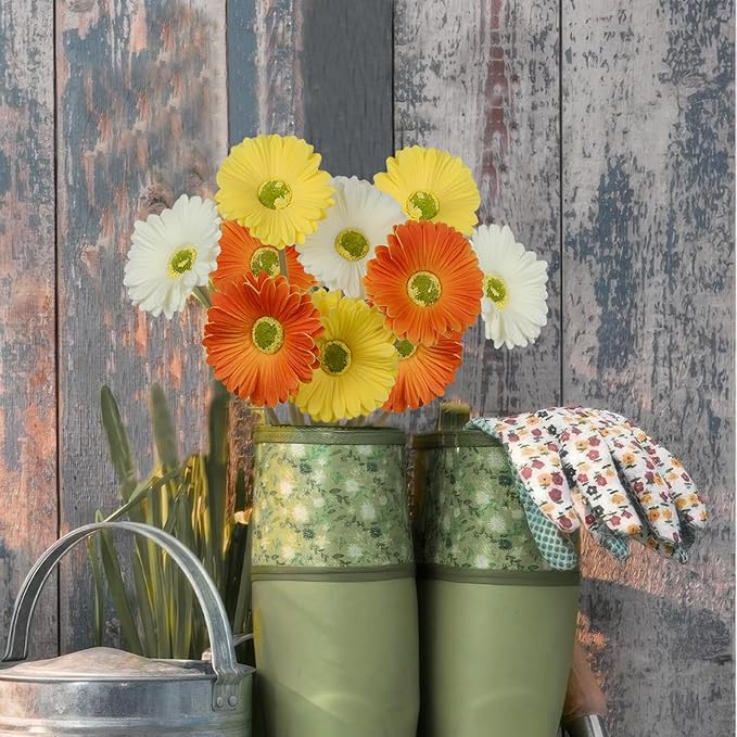 6 Pcs Artificial Gerbera Daisies Flowers Artificial Daisy Bouquet Fake Daisy Stems Faux Flowers Bulk Artificial Flowers Wildflowers Silk Flowers for Wedding Bridal Bouquet Party Home Kitchen