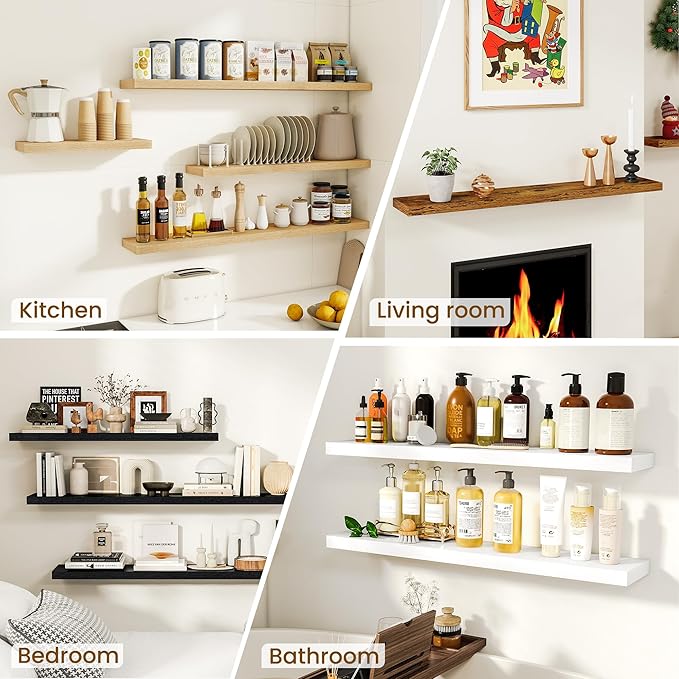 Dreamland 30Inch Floating Shelves for Wall, Rustic Wooden White Floating Shelves for Bathroom|Bedroom|Kitchen, Deep Wall Mounted Book Shelf, Wood Storage Display Shelf for Home Decor, Set of 2
