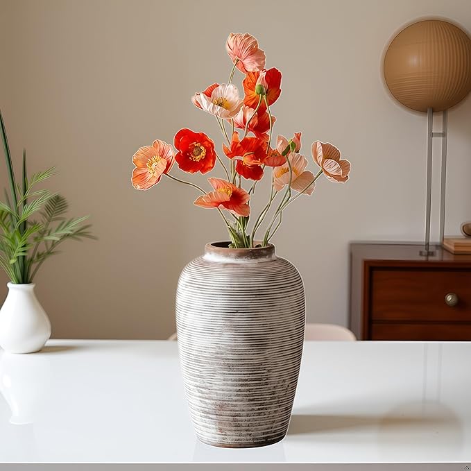 Large Ceramic Vase, 10.24 inch Minimalist Vase for Home Decor, Handmade Farmhouse Flower Vase for Table Centerpiece, Wedding, Living Room, Kitchen Decoration, Shelf Decor (Rust)
