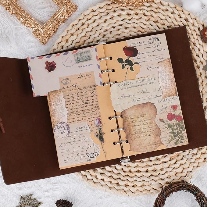 517 Pcs Vintage Scrapbook Paper,Scrapbook Supplies Stickers,Journaling Supplies Include 37 Pcs Flowers Stickers Aesthetic Journal Paper for Planner,Bullet Journaling,Junk Journal