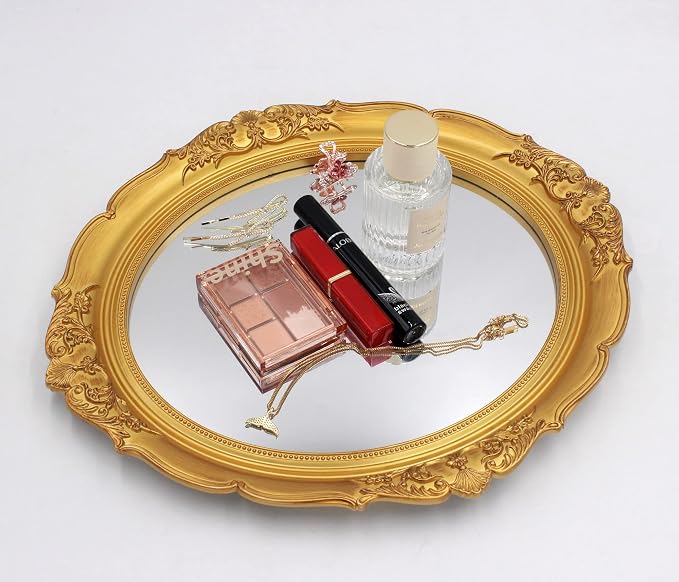 YCHMIR 14.8 x 13.1 inch Oval Wall Mirror Vintage Style Wall Mounted (Gold)