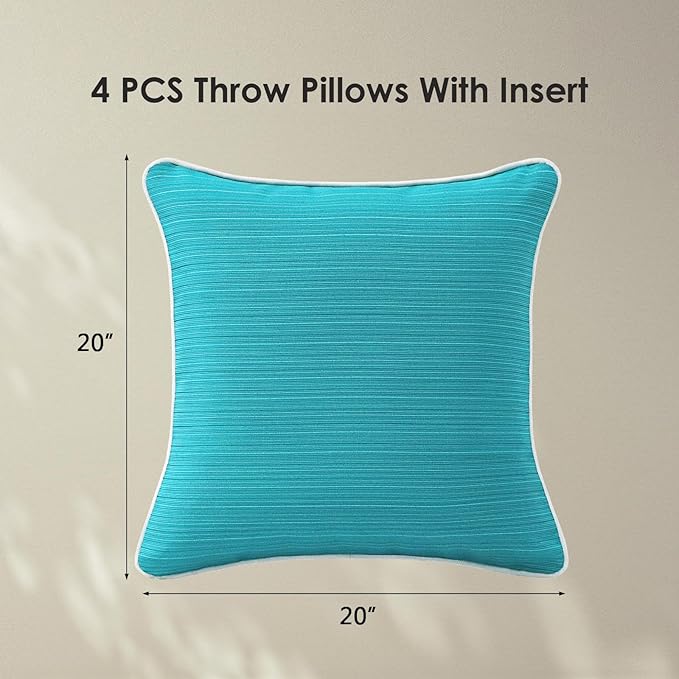 Unimatta Decorative Outdoor Water Repellent Throw Pillows with Inserts, Set of 4, 20" x20" Pillows for Patio, Backyard, Bed, Couch, and Patio Furniture, Turquoise