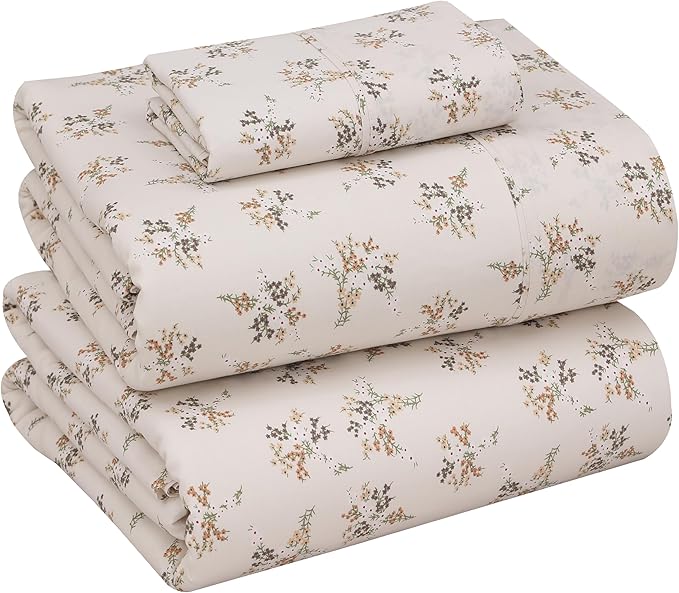 RUVANTI 100% Cotton Twin XL Sheet Sets, 3 Pieces, Soft & Breathable Percale Weave Bedding, Deep Pocket 16", Hotel Standard, Crisp Cool Feel, Durable, Perfect Size Floral Sheets, Twin Spring