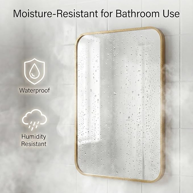 30x36 Inch Antique Gold Bathroom Vanity Mirrors | Flush Mount Deep Set Metal Wall Mirror for Over Sink | HD Shatterproof Glass, Rustproof | 1 Pack
