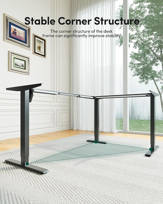 FEZIBO L Shaped Electric Standing Desk, 63 x48 inch Large with Drawers | Reversible Tabletop, 2 Memory Height Settings | Home Office & Gaming Height-Adjustable Table, Black Top/Black Frame