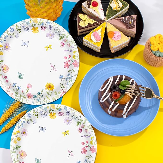 40 Pcs Wildflower Plates and Napkins Party Supplies, Spring Floral Paper Plates and Napkins Disposable Tableware Set for Picnic Wedding Birthday Baby Shower Tea Party Serve 20 (Wildflower)