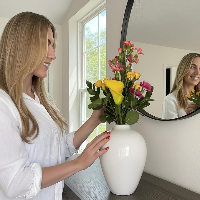 Willowy 10 Inch Elegant Glossy Porcelain Vase - White Ceramic Vase, Large Ceramic for Vases Home Decor, Tall White Decorative Vases for Pampas Grass