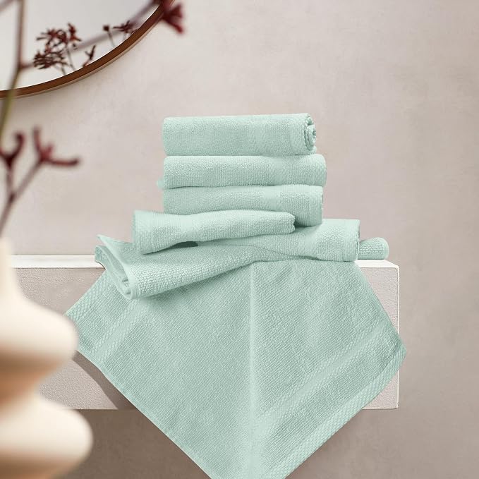 GLAMBURG Ultra Soft 12-Piece Washcloths Set 13x13-100% Ringspun Cotton - Durable & Highly Absorbent Face Towels - Ideal for use in Bathroom, Kitchen, Gym, Spa & General Cleaning - Sea Green