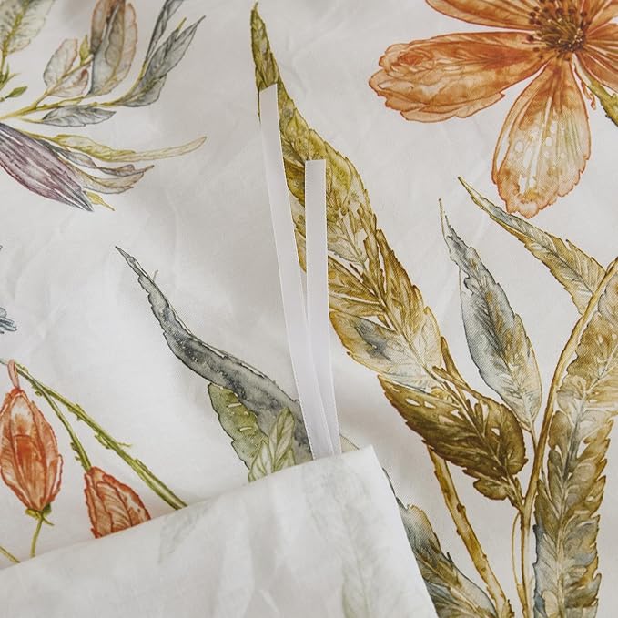 100% Cotton Duvet Cover King Size – Elegant Natural Yellow Floral Duvet Cover Set with Zipper Closure, 3-Piece Soft Breathable Durable Percale Cotton Bedding Set for All Seasons
