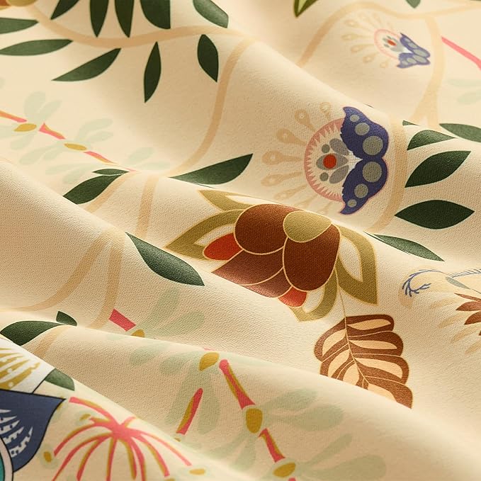 XiDi Beige Floral Curtains 90 Inches Long 2 Panels Vintage Patterned Blackout Curtains for Bedroom Living Room Thermal Insulated Grommet Rustic Luxury Colorful Botanical Flower Printed Drapes 52x90