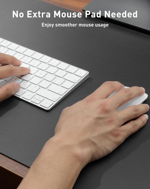 Aothia Faux Leather Desk Mat - Large Non-Slip Mouse Pad & Waterproof Blotter (Grey, 63" x 24")