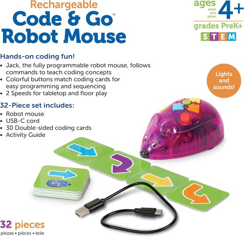 Learning Resources Rechargeable Code & Go Robot Mouse - Interactive STEM Coding Toy for Kids Ages 4+