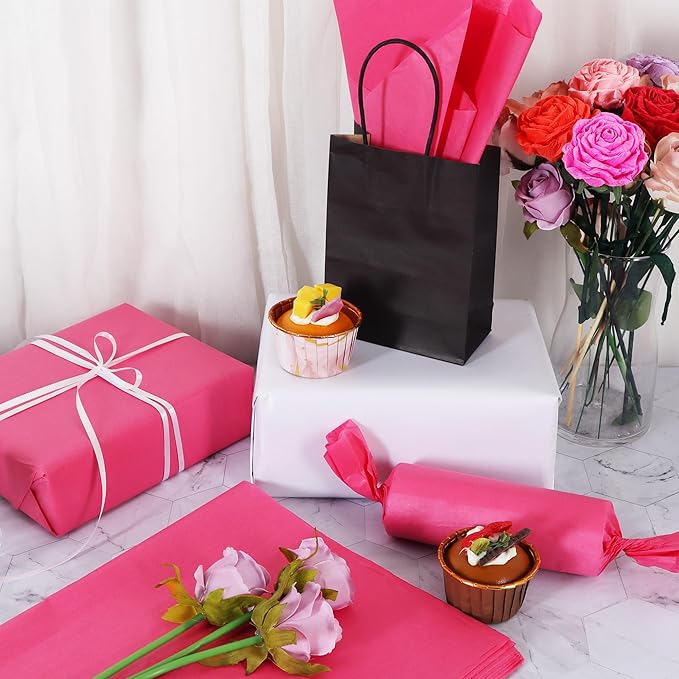 BEISHIDA 100 Sheets Hot Pink Tissue Paper Bulk, Wrapping Tissue Paper for Gift Bags, 14 x 20 Inch Gift Wrap for Birthday Wedding Graduation DIY Crafts Holiday Flowers