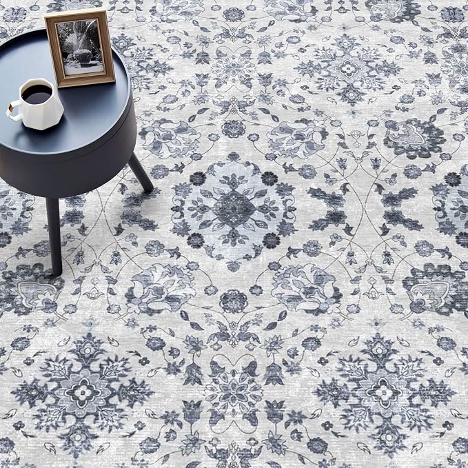 vivorug Runner Rug 2'x7' Vintage Washable Non-Slip Runners for Hallways Kitchen Entryway Laundry Room Carpet Hallway Runner Ivory/Blue