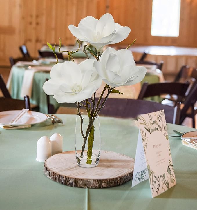 DILATATA Faux Flowers in Vase 15.4" Magnolias Flowers Arrangement with Faux Water Real Touch Flowers for Wedding Table Centerpiece Home Decor, White