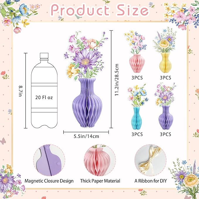12PCS Wildflower Honeycomb Centerpiece Table Decorations Flower Centerpieces for Tables Wildflower Party Decorations for Birthday Baby Shower Wedding Spring Mothers Day Graduation Garden Party