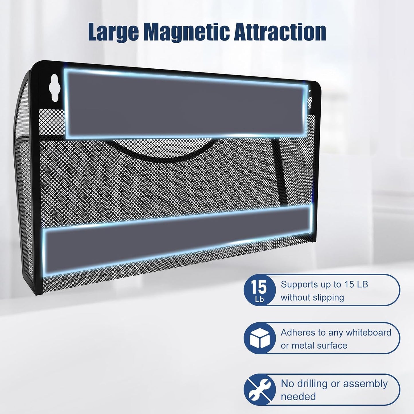 Skiennix Magnetic File Holder - 2 Pocket Organizer for Office & Home | No Drilling, White