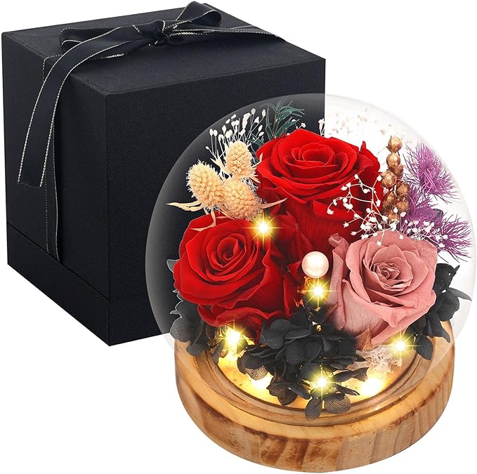 Preserved Flowers, Unique Rose flower Gifts Preserved Flower Gifts in Glass Dome for Women, Mom, Girlfriend and wife,Home Decor Gifts for Birthday, Mother’s Day, Anniversary, Christmas, Wedding.