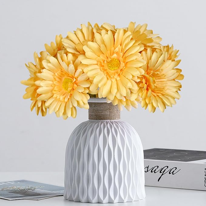 TOPIA Artificial African Daisies Flowers African Daisy Silk Flowers Artificial Gerbera Daisies Pack of 10 (Champagne)
