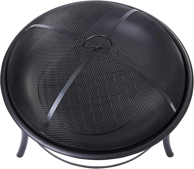 26-Inch Round Iron Outdoor Wood Burning Fire Pit with Spark Screen & Poker, Portable for Patio, Backyard, and Camping