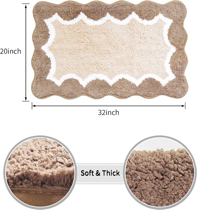 Cute Scalloped Beige Bathroom Rugs Mat,Non Slip Absorbent Quick Dry Bath Mats for Shower Room,Microfiber Bath Mats for Bathroom Floor Washable Carpet for Shower Tub Sink Bedroom,20"x32"