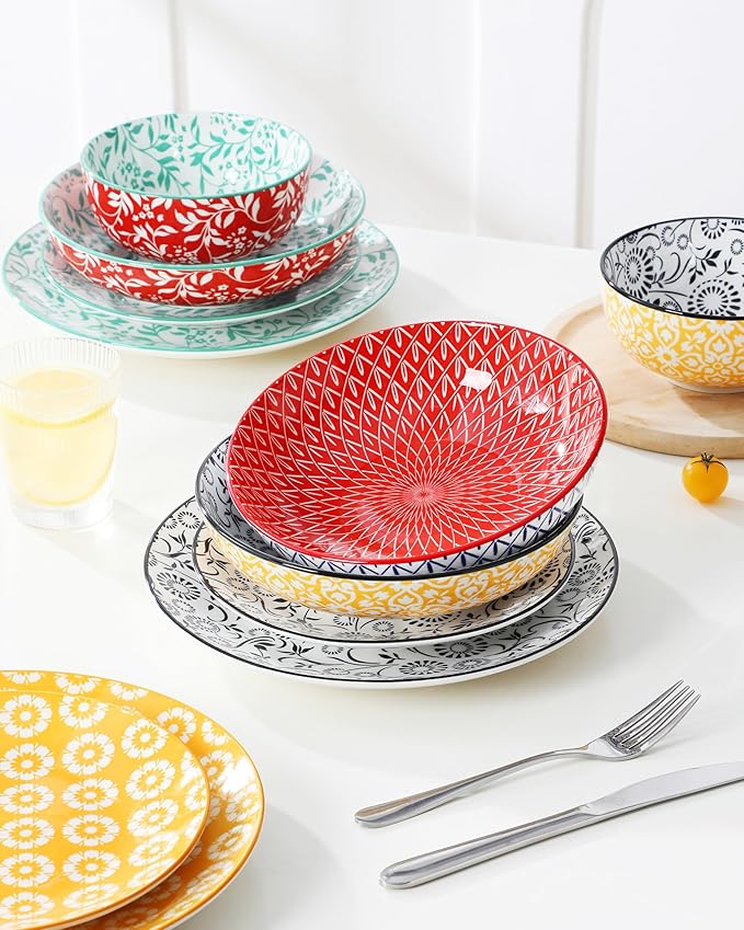 vancasso SELENE Plates and Bowls Set for 6, 24 Pieces Dinnerware Sets, Mircowave and Dishwasher Safe Dishes Set, Porcelain Muted Dinnerware