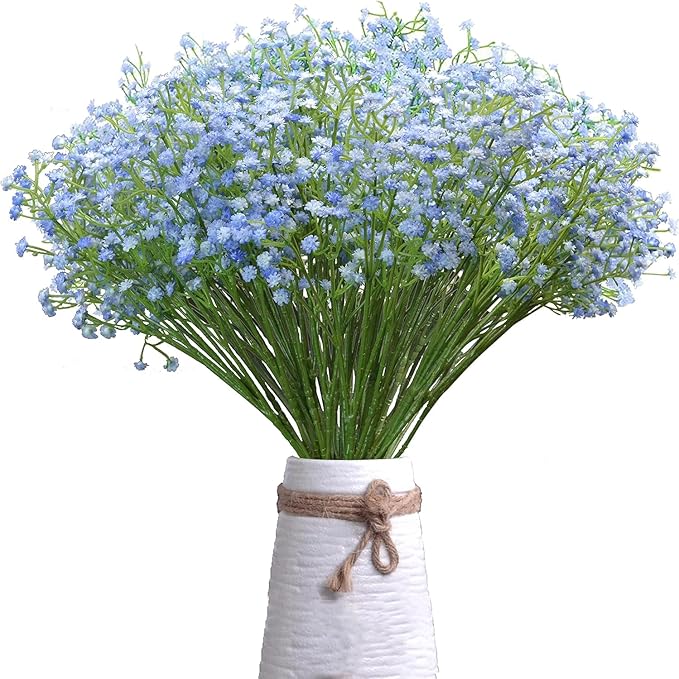 JIFTOK Babys Breath Artificial Flowers, 24 Pcs Fake Flowers Gypsophila Bouquet Fall Flowers Artificial for Decoration, Real Touch Silk Flower for Wedding Christmas DIY Party Home Garden Office (Blue)