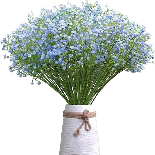 JIFTOK Babys Breath Artificial Flowers, 24 Pcs Fake Flowers Gypsophila Bouquet Fall Flowers Artificial for Decoration, Real Touch Silk Flower for Wedding Christmas DIY Party Home Garden Office (Blue)