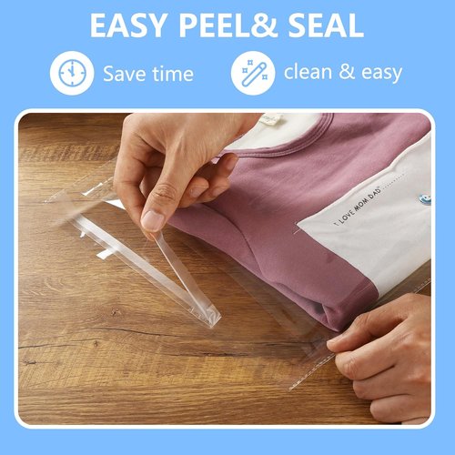 iMailer Self-Sealing Cellophane Bags - 100 Count | 11" x 14" Large Clear Plastic Bags for Prints & Clothing