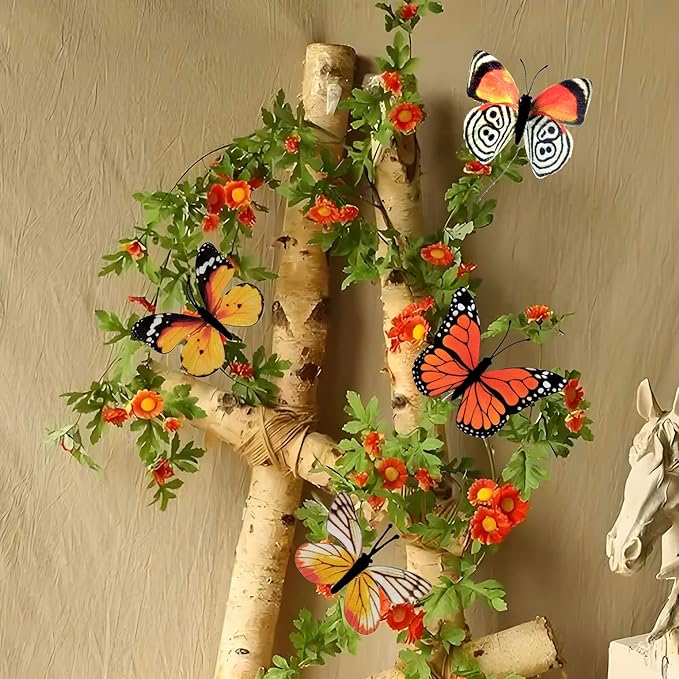 12 PCS Artificial Fabric Butterflies, 2 Sizes Reusable Butterly Crafts Decor, DIY 3D Butterfly Decorations for Fake Flowers Floral Nursery Wedding Tea Party Birthday Easter Spring. (Orange01 Medium)