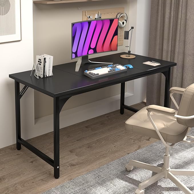 47inch Computer Desk with Deeper Carbon Fiber Desktop, Gaming Office Desk with Sturdy Metal Frame,Home Office Desk for Gaming, Working, Studying, Black