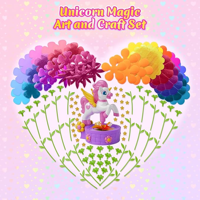 Unicorn Toys for Girls Age 4-6 7-8 9-12, Fabric Flower Bouquets Toys, Flower Making Kit, DIY Arts and Crafts for Kids, Unique Christmas Birthday Gifts for 3 4 5 6 7 8 9 10 11 12 Year Old Girls Gifts