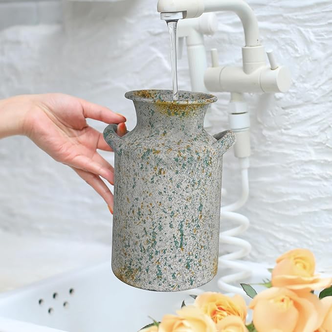 Rustic Vintage Metal Flower Vase for Decor Milk Jug Small Vases for Flowers Kitchen Decorations, Cylindrical,Perfect for Kitchen, Dining Room, Living Room,Housewarming Gift,Green