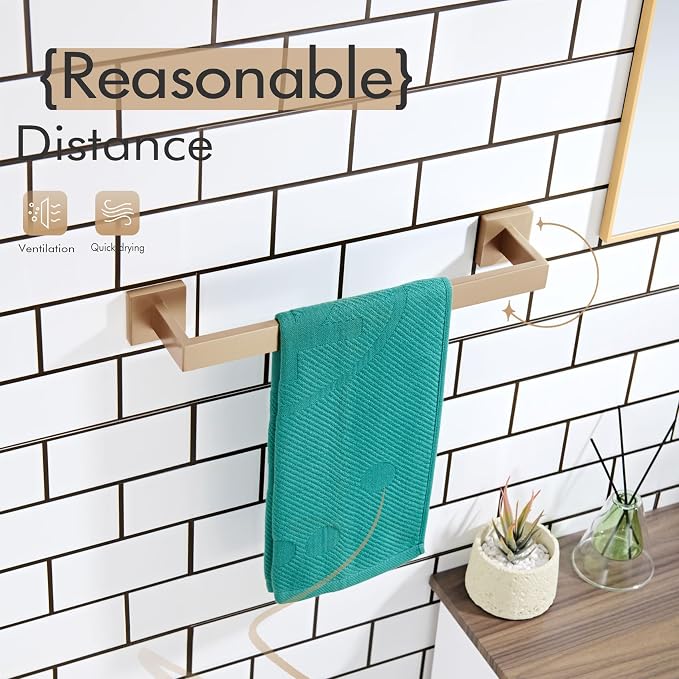 KOKOSIRI 16-Inch Towel Bar for Bathroom Wall Kitchen Towels Holder Wall Mount SUS304 Stainless Steel Towel Rack, Champagne Bronze B4003CPG-L16