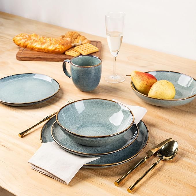 AmorArc Ceramic Dinnerware Sets,Handmade Reactive Glaze Stoneware Plates and Bowls Sets,Highly Scratch Resistant | Dishwasher & Microwave Safe Dishes Set,Service for 6 (24pc)