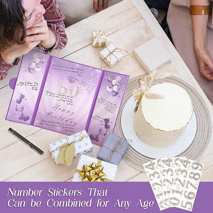 Puple Gold Birthday Party Decorations,18" x 12" Creative Birthday Decorations Guest Sign in Book Alternative, for Men and Women of All Ages, Happy Birthday Party Supplies