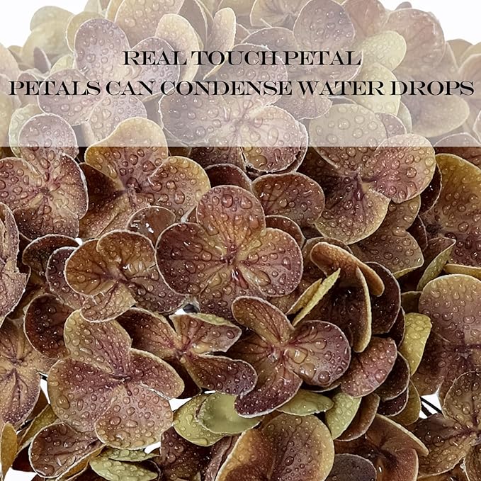 Yellowish Brown Fall Hydrangea Artificial Flowers, 3PCS 21” Latex Large Real Touch Flowers, Faux Silk Flowers Fake Hydrangeas with Stems for Bouquet Table Centerpieces Halloween