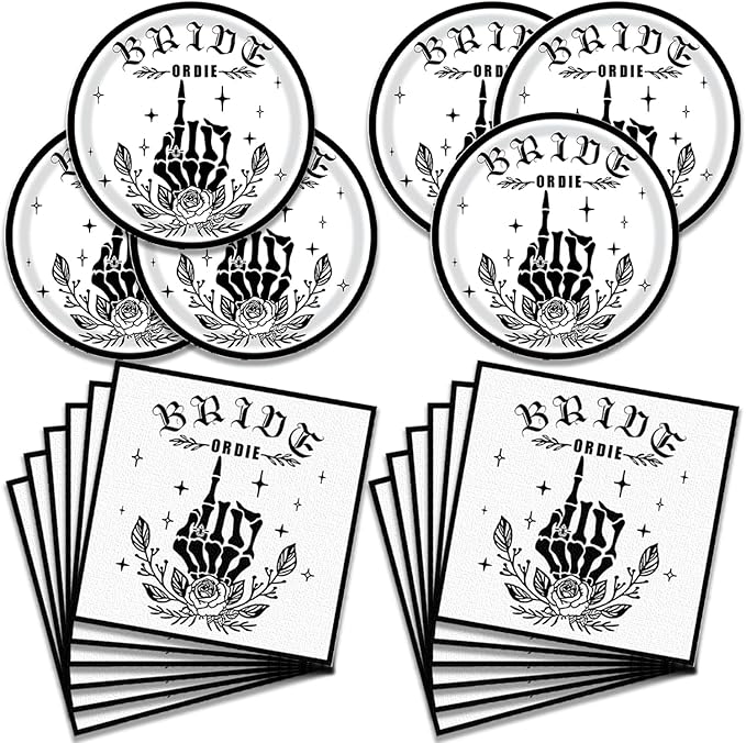 40Pcs Bachelorette Party Decorations Black Bride or Die Birthday Plates and Napkins Supplies Till Death Do Us Party Bachelorette Decorations