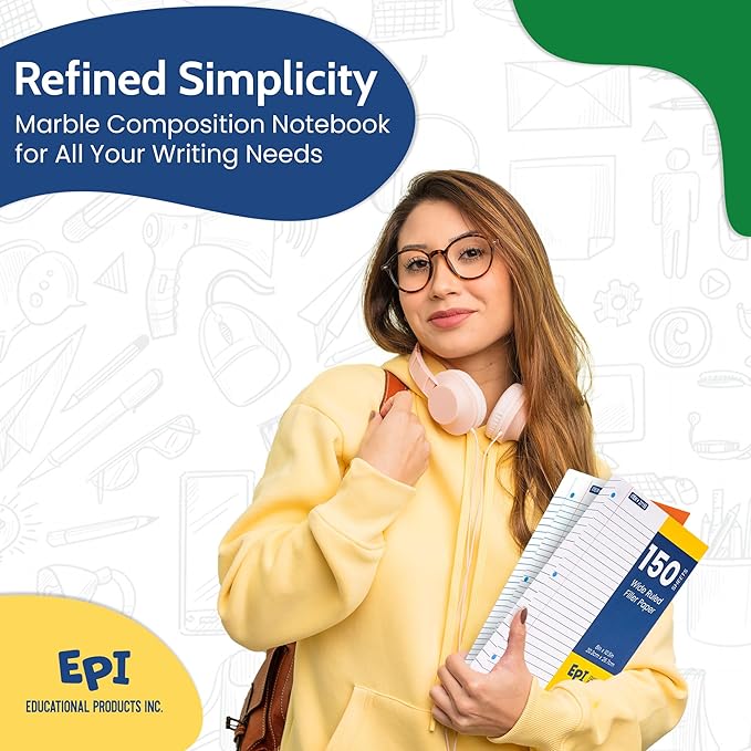 EPI Filler Paper | Wide Ruled | Loose Leaf, 3-Hole Punched, 10.5 x 8 in, 150 Sheets | School, Office, Notes, Binder Refill - 6 Pack