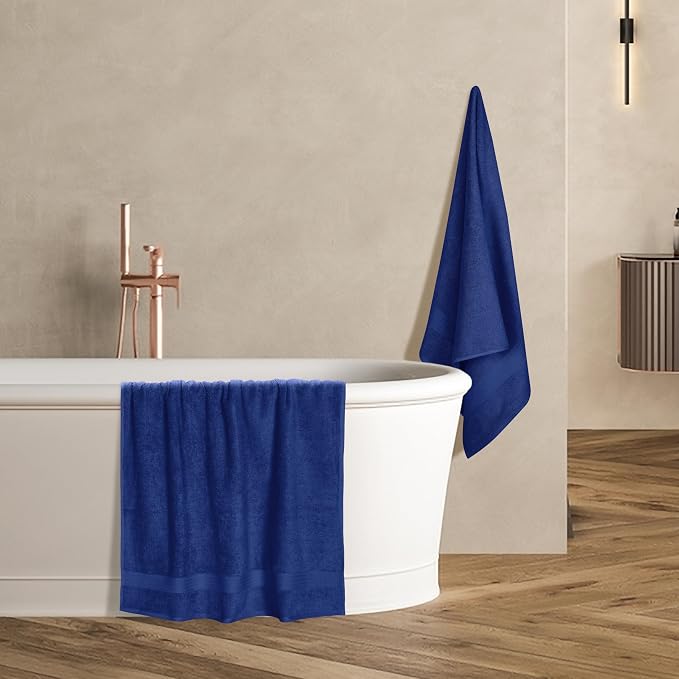 GLAMBURG Premium Cotton 4 Pack Bath Towel Set - 100% Pure Cotton - 4 Bath Towels 27x54 - Ideal for Everyday use - Ultra Soft & Highly Absorbent - Navy
