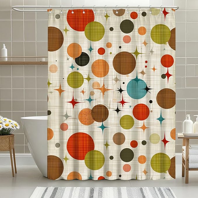 Mid Century Modern Shower Curtain Abstract Geometric Art Shower Curtains for Bathroom Waterproof Fabric Bath Curtain Decor with Hooks