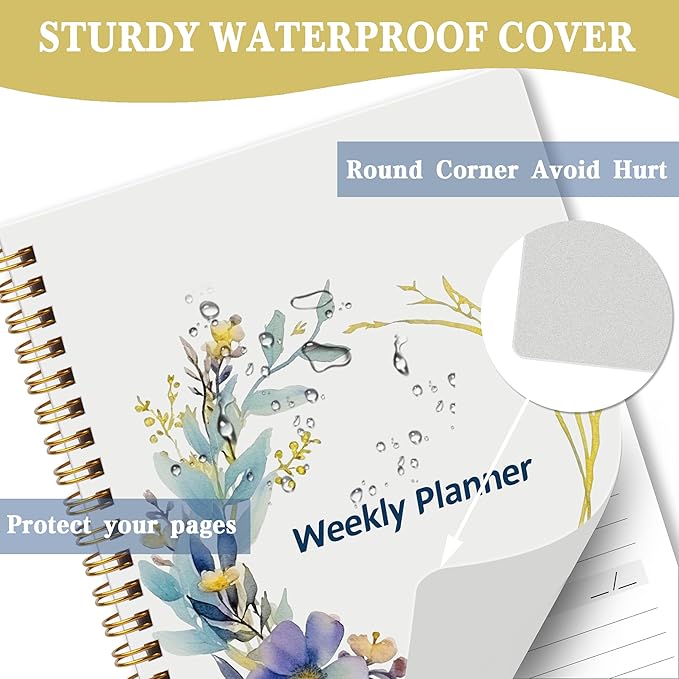 Undated Weekly Planner- Weekly Goals Notebook, A5 To Do List Planner, Habit Tracker Journal with Spiral Binding（Flower-2）