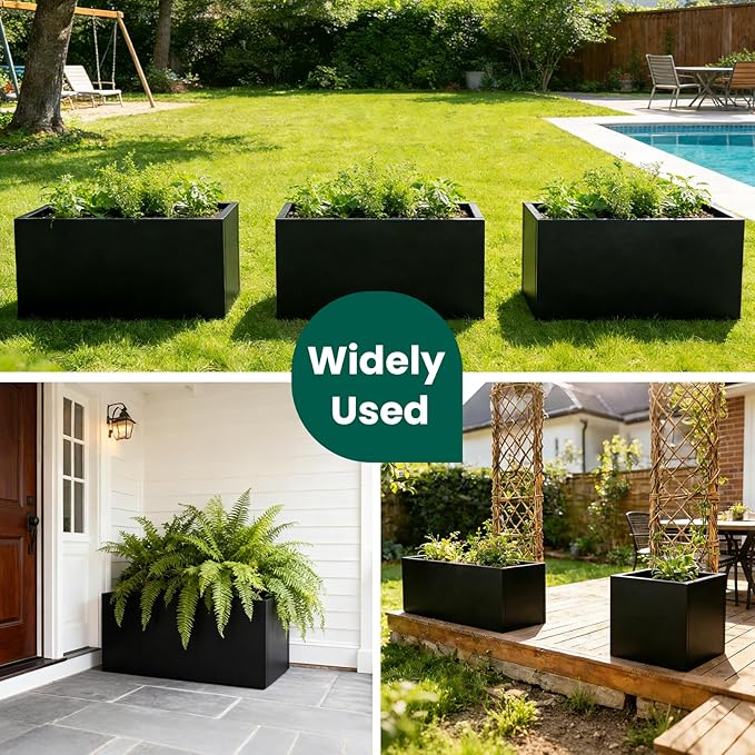 Metal Rectangular Planter Black Galvanized Steel Rectangle Planter Box 36" L x 15" W x 15" H Large Planter for Outdoor Indoor Plants Porch Patio Backyard