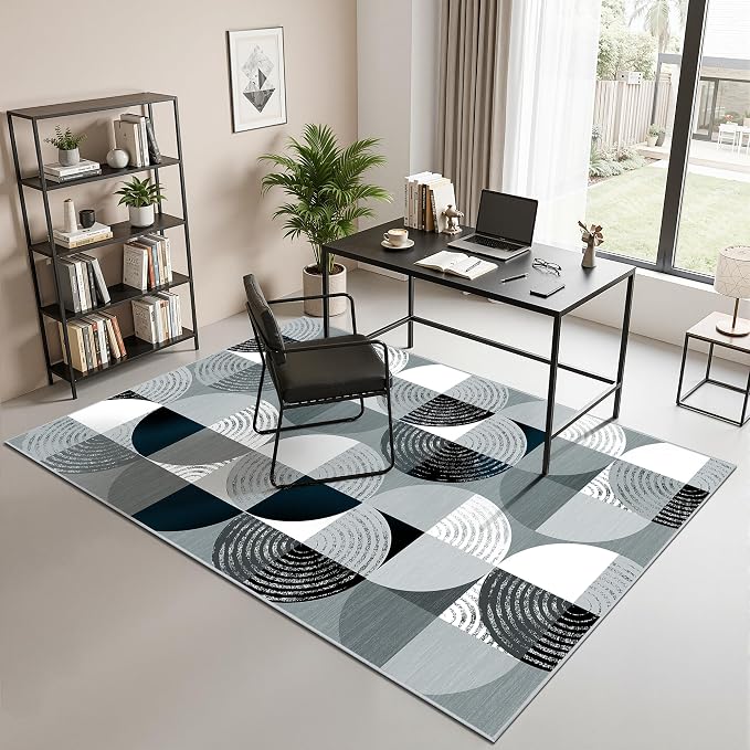 Merelax Large 4x6 Geometric Entryway Rug Indoor - Washable Non-Slip Low Pile Soft Area Rug for Entrance, Kitchen, Mudroom, Office, Modern Aesthetic Abstract Decor Thin Carpet, Black/Grey/White