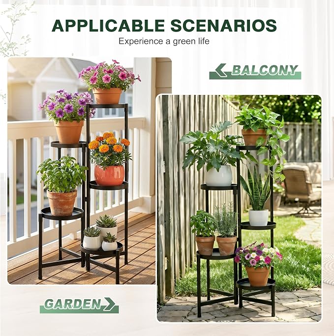 5 Tier Metal Plant Stand Indoor Outdoor, Corner Plant Stand Metal for Multiple Plants Holder, Tiered Flower Pot Holder, Multi Layer Plant Stand for Living Room Patio Garden Balcony Home Decor (5 Tier)