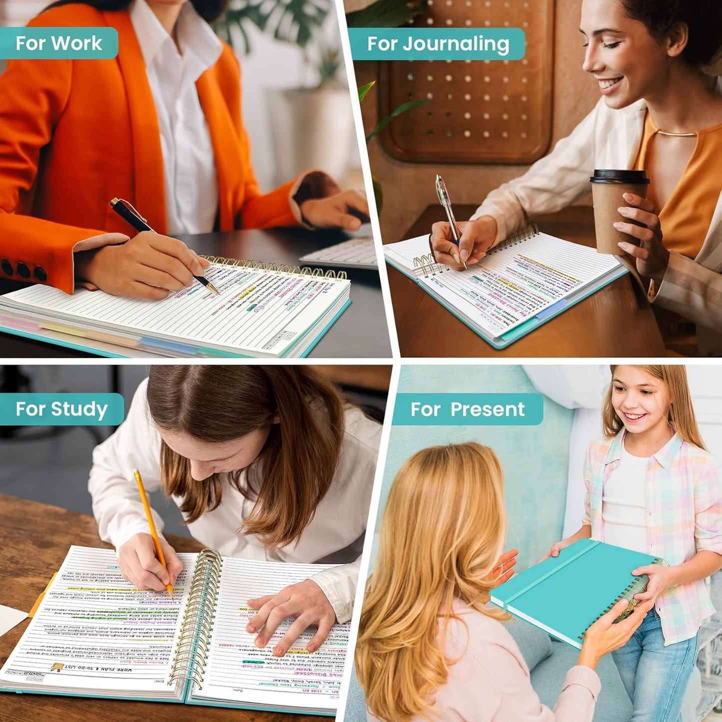 Skiennix Hardcover Spiral Journal - 5 Subject Notebook with Removable Dividers & Tabs | Aquamarine, 280 Pages, A4 College Ruled