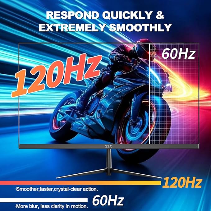 ZZA 24.5" 120Hz Curved Gaming Monitor | FHD 1080P Frameless Design, AMD FreeSync, Low Motion Blur, Eye Care Technology, DisplayPort & HDMI Connectivity, VESA Wall Mount Compatible - Black