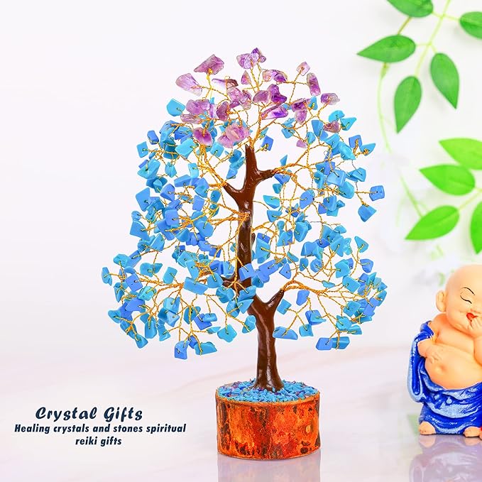 Turquoise Amethyst Tree of Life - Feng Shui Money Crystal - Natural Amethyst - Spiritual Gift - Positive Energy - Good Luck Charm