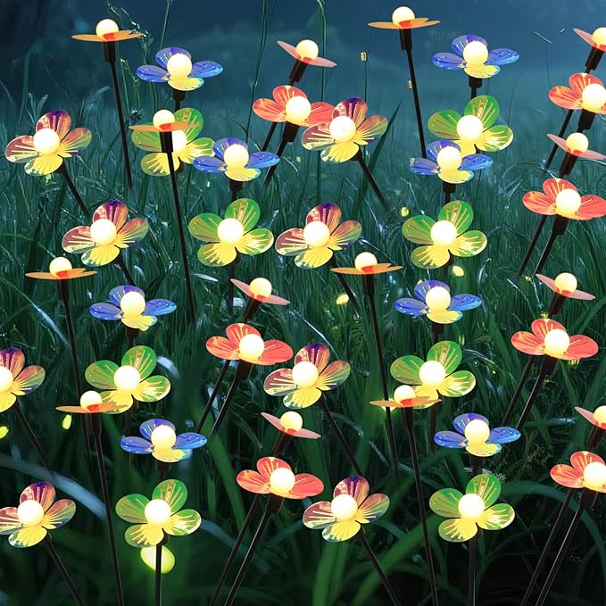 Solar Flower Lights Outdoor Waterproof 8 Pack of 32 LEDs Garden Solar Firefly Lights Decorative for Garden, Yard, Backyard
